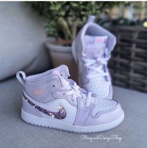 Nike Jordan 1 Mid SE Purple Sneakers Customized With Swarovski Crystals Girls